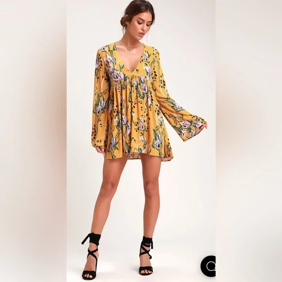 Free People Golden Yellow Bella Floral Print Tunic - Picture 4 of 4